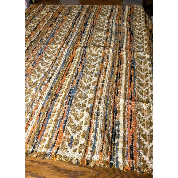 Handwoven Vintage RugEarthy Tones Boho Chevron Stripes 60x48 Inches